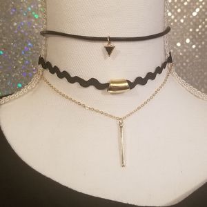 2 Choker Necklace Set - Black and Gold